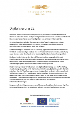 Projekt EFRE Digitalisierung 2022
